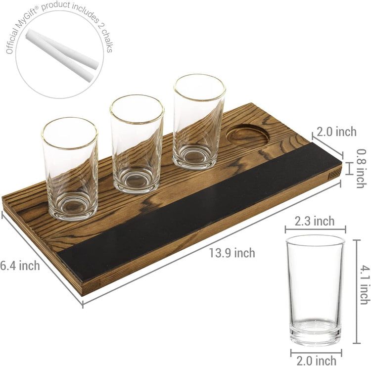 4 Glass Beer Flight Serving Tray with Whitewashed Wood Board and