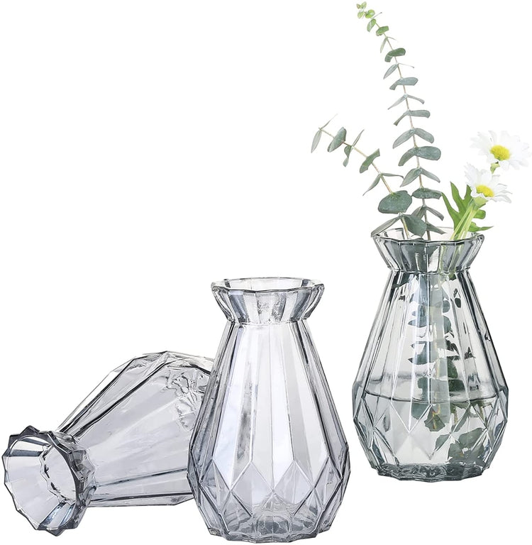 MyGift Set of 6 Decorative Diamond Faceted 6 Inch Clear Glass Flower Vases