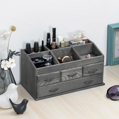 Burnt Brown Wood Vanity Organizer Rack with 4 Storage Drawers for Jewelry,  Perfume, Cosmetics and Hair Accessories