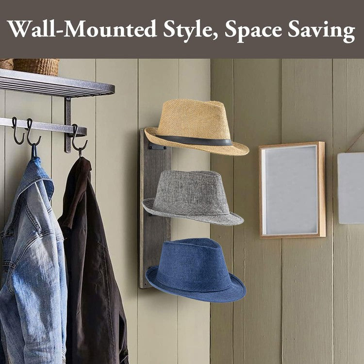 MyGift Wall Mounted Wooden Hat Collection Display Rack Organizer with 6 Slots for Baseball Caps in Barnwood Gray Wood Finish