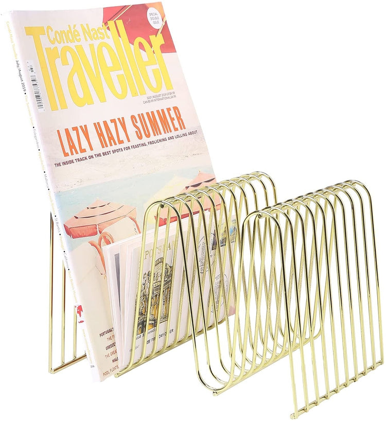 Brass Tone Metal Wire Desktop Arched Magazine Holder Rack, Document File Folder Storage Organizer-MyGift