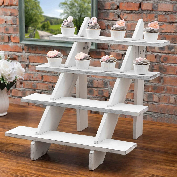 4-Tier Cascading White Wood Retail Display Riser Stand, Cupcake Dessert Stand-MyGift