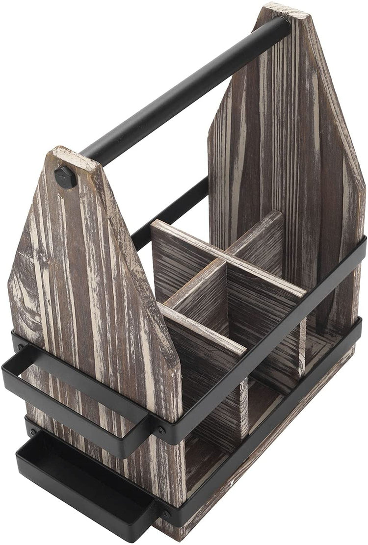 MyGift 12 Slot Rustic Torched Wood Beer Bottle Crate, Beverage Carrier  Caddy with Side Handles