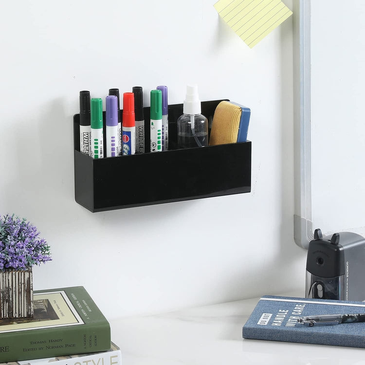 Black Acrylic Wall Mounted Office Supplies Holder, Whiteboard Accessories Rack for Dry Erase Markers and Erasers-MyGift