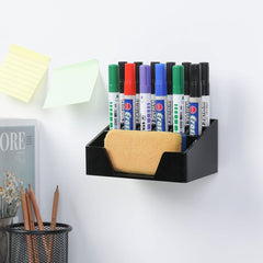 HIIMIEI Dry Erase Marker Holder for Whiteboard, Wall Mounted 2-Tier 10-Slot  Black Acrylic Marker Organizer Stand for School Office Home