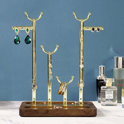 Multi-Level Jewelry Display Rack, Tabletop Brass Tone Metal Necklace Hanger and Earring Storage-MyGift