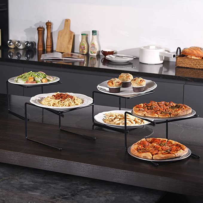 Tabletop Black Metal Pizza Pan Riser Stands, Food Platter Tray Display, Set of 6-MyGift