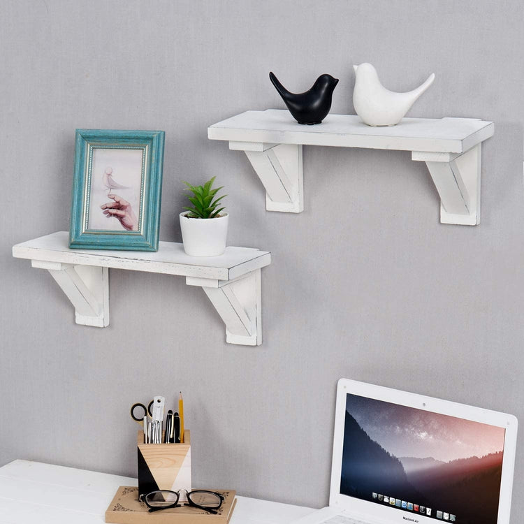 Set of 2 Wood Floating Wall Shelves in Vintage White-MyGift