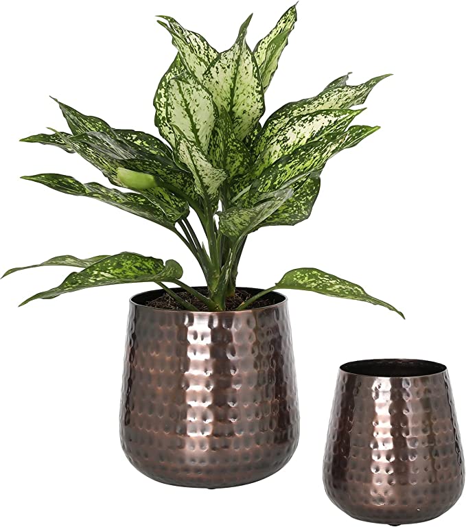 5 & 6 Inch Hammered Silver Aluminum Tone Metal Plant Pot