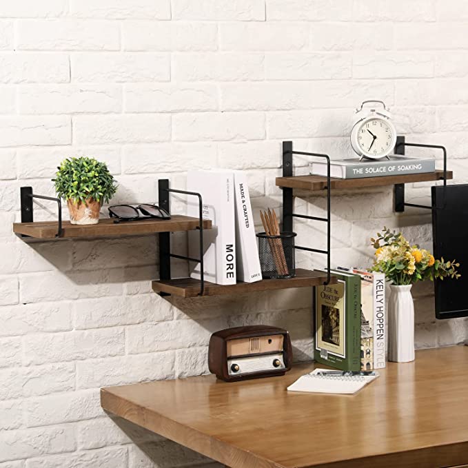 Adjustable Wood Floating Shelves, Wall Mounted 3-Shelf Display Unit Decorative Rack-MyGift