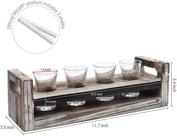 New Wooden Shot Glass Holder With Four Shot Glasses and Assorted