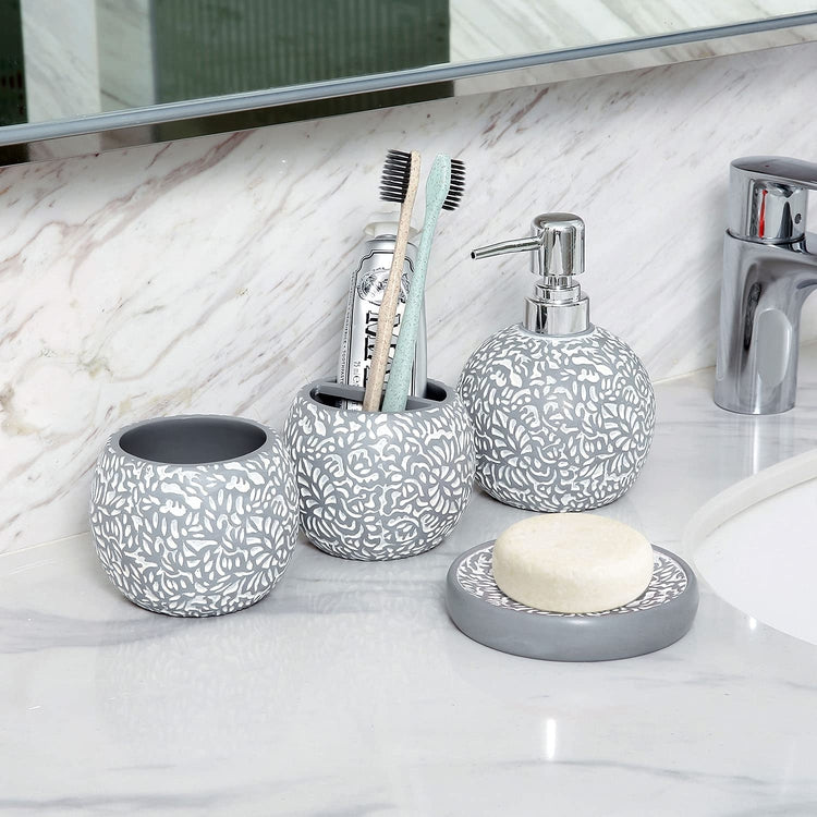 Grey Bathroom Accessories Set - 4 Piece Silver Mosaic Glass Luxury Bathroom  Gift