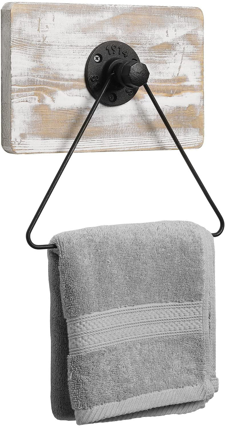 MyGift Rustic Burnt Solid Wood Over Cabinet Dish Hand Towel Holder Drying Rack with Black Metal Frame and Towel Bar, Kitchen Towel Bar with