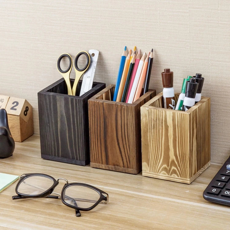 Natural Wood Desk Pen Holder Pencil Organizer Desktop Office