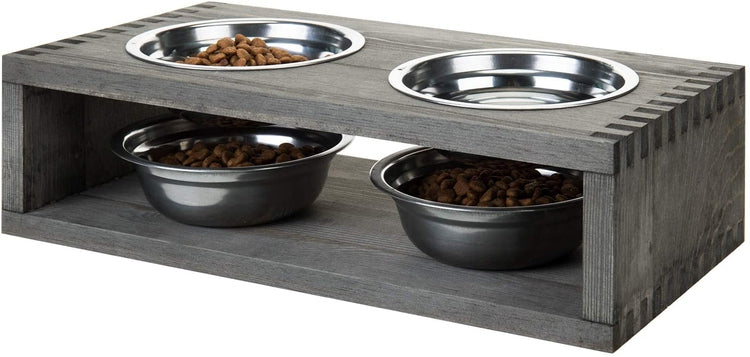 Weathered Gray Wood Raised Dog Bowls for Medium Dogs, Pet Feeder Stati –  MyGift