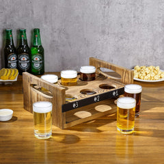 Torched Wood Beer Flight Board with 4 Beer Mugs and Erasable Chalkboar –  MyGift