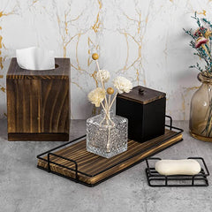 5 Piece Bathroom Accessory Vanity Set with Acacia Wood Tissue Box Cove –  MyGift