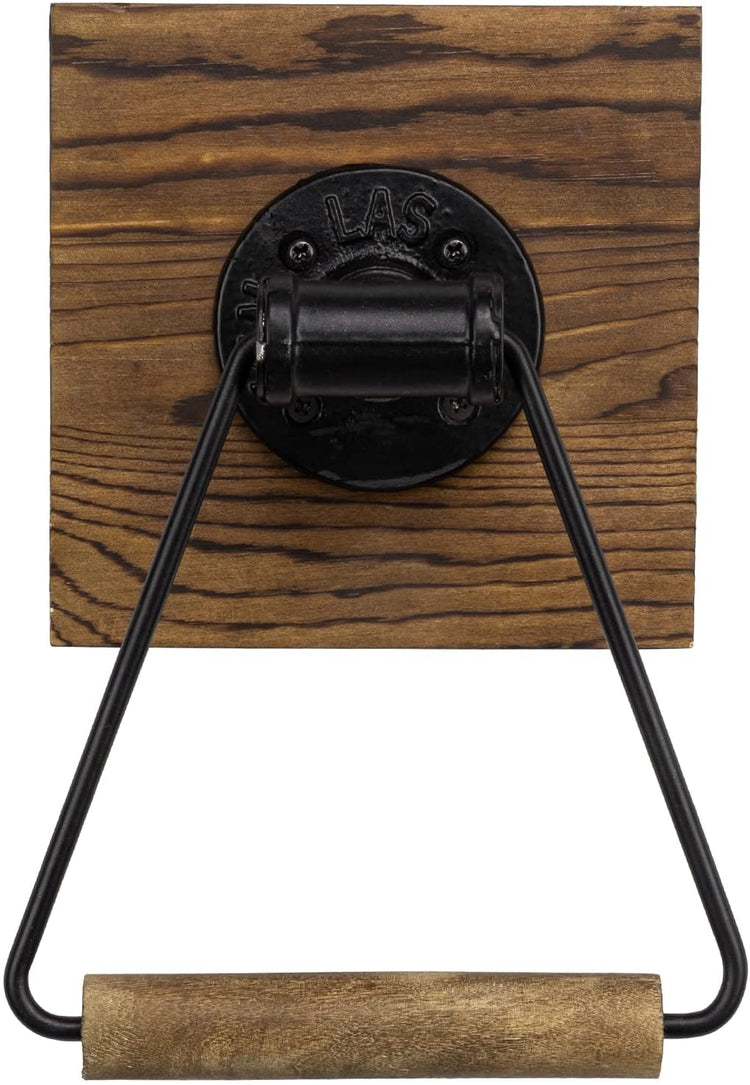 Dark Brown Burnt Wood and Industrial Black Metal Pipe Wall Mounted Towel Ring-MyGift