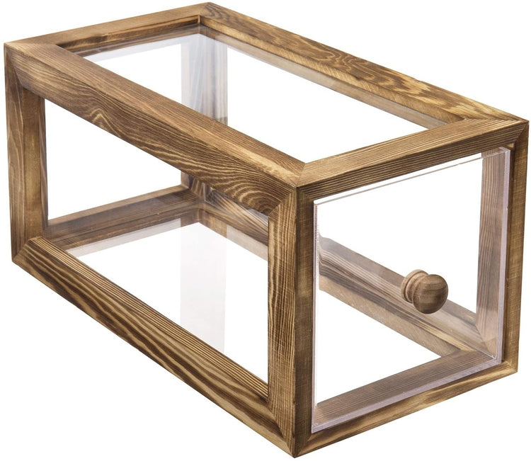 13-inch Clear Acrylic Bread Storage Box with Brown Burnt Wood Frame-MyGift