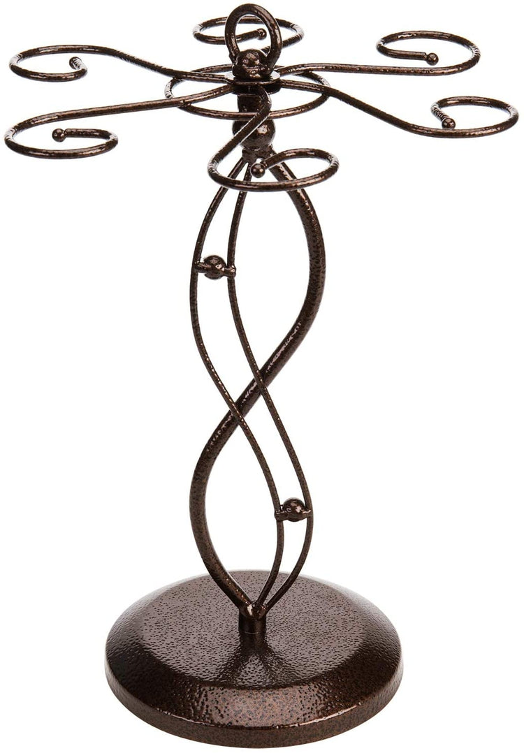 Bronze Metal Scrollwork Tabletop Stemware, Wine Glass Rack with 6 Hooks-MyGift