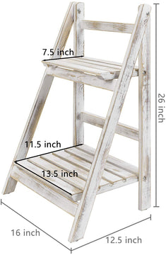 2-tier Whitewashed Wood Foldable Ladder Planter Display Stand – MyGift