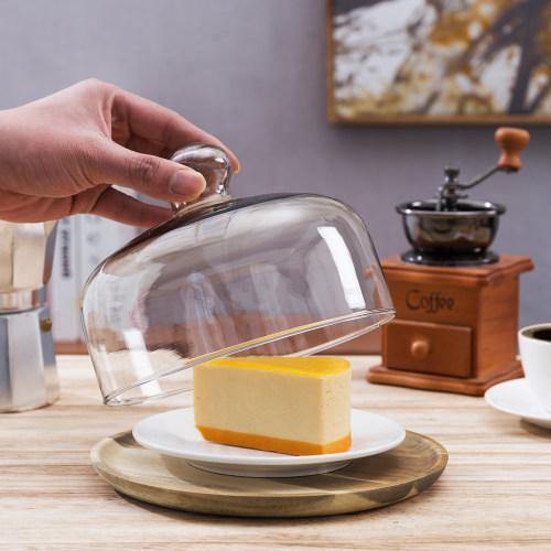 Glass Dessert/Cheese Cloche with Acacia Wood Tray, 7.5 Inch - MyGift