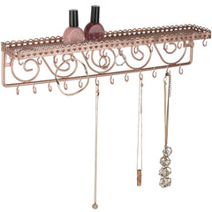 Gold-Tone Metal Wall-Mounted Jewelry & Cosmetics Shelf with 25 Necklac –  MyGift