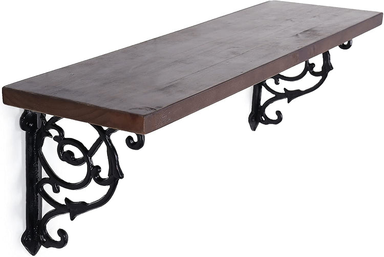 24-Inch Victorian Style Floating Shelf with Decorative Cast Iron