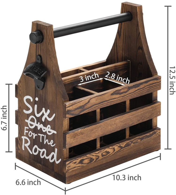 6 Slot Burnt Wood and Black Metal BEER Cutout Beverage Carrier, Beer C –  MyGift