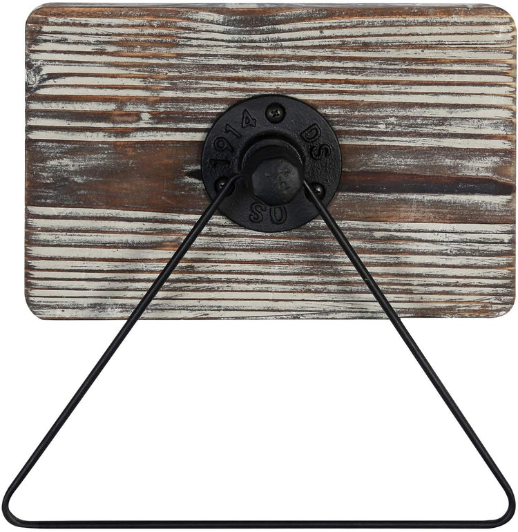 Rustic Torched Wood and Black Industrial Metal Pipe and Triangular Wire Wall Mounted Hand Towel Holder-MyGift