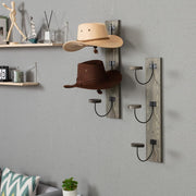 Set of 2, Wall Mounted Hat Rack, Gray Wood and Black Metal Wire Vertical Hat and Coat Storage Hooks-MyGift