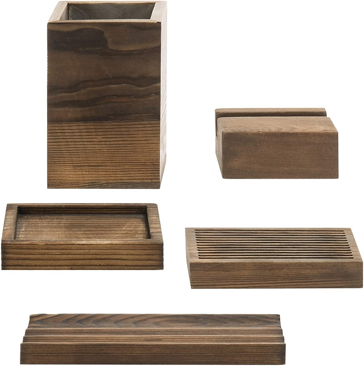 5-Piece Set of Vintage Dark Brown Wood Desk Organizer Set, Home Office Desk Set-MyGift