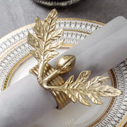 Set of 4, Olive Branch Napkin Rings, Brass Tone Aluminum Napkin Rings with Olive & Leaf Design, Cloth Serviette Holders-MyGift