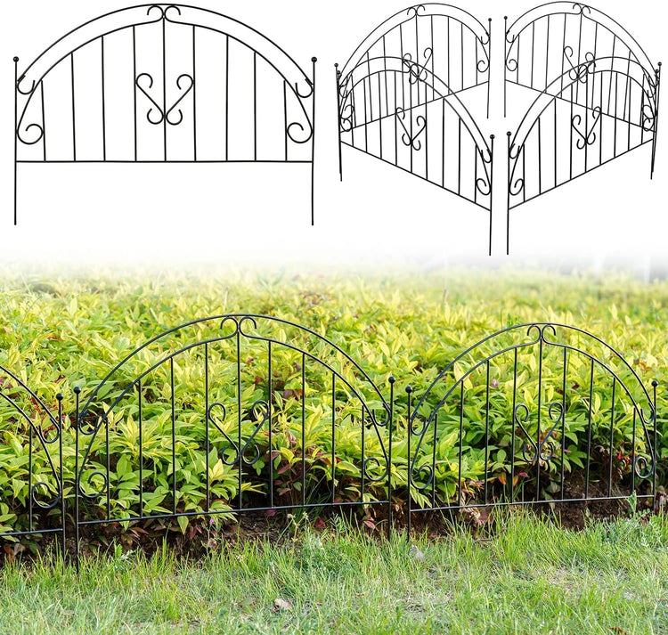 Set of 4, Scrollwork Matte Black Metal Wire Low Trellis Fence, Support Stakes for Climbing Plants and Crawling Vines-MyGift