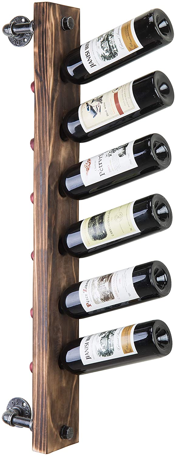 6 Bottle Rustic Wood & Metal Pipe Wall Mounted Wine Rack – MyGift