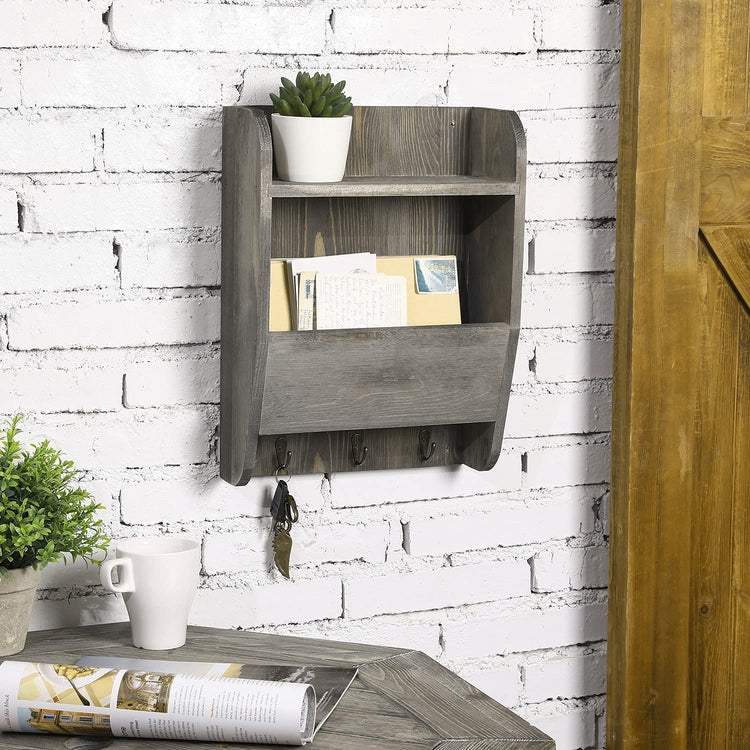 Gray Solid Wood Wall Mounted Floating Entryway Storage Rack with Mail –  MyGift