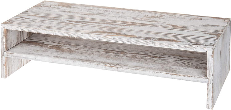 2-Tier Rustic Whitewashed Wood Computer Monitor Stand and Desktop Shelf-MyGift