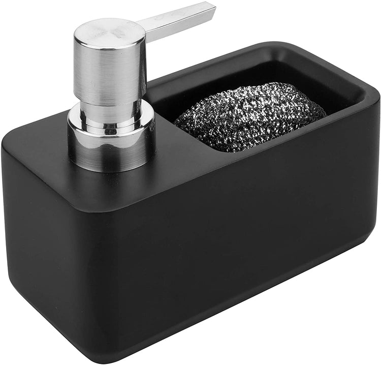 Kitchen Soap Dispenser with Sponge Holder Set for Sink Caddy, Hand Soap and  Dish Soap Dispenser with Brush Matte Black