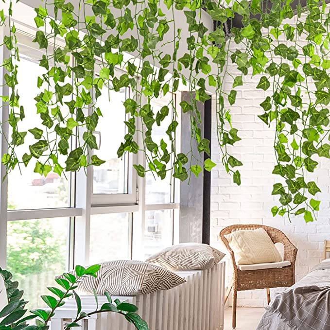 12 PCS Fake Ivy Leaves, Artificial Greenery Vines For Decor, Room Decor  Garland