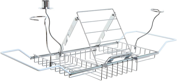 Metal Chrome Extendable Bathtub Caddy with 2 Wineglass Holders