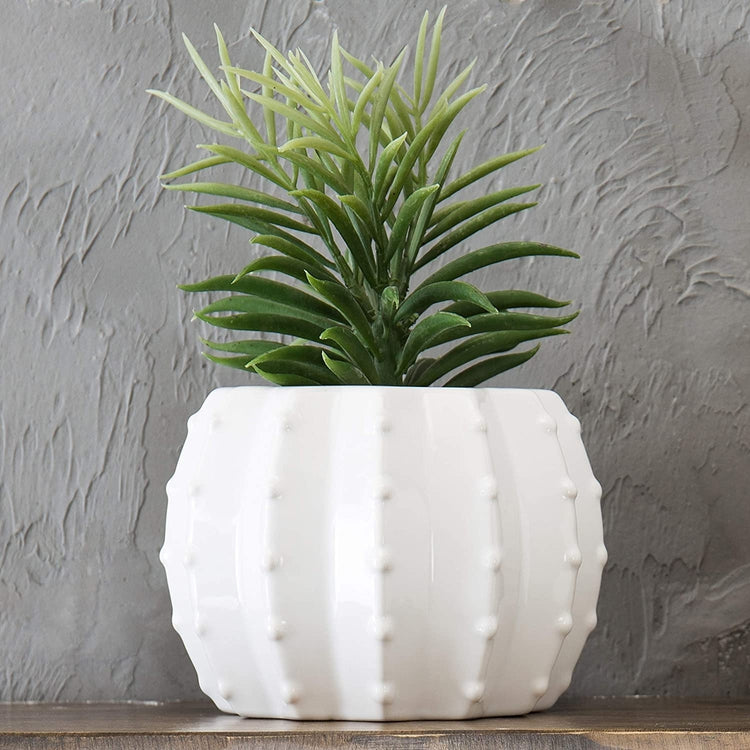 MyGift Modern Small Indoor Plant Pot with Drainage Hole, 6 inch White and Gray Ceramic Marbled Succulent Planter with Removable Gold Tray