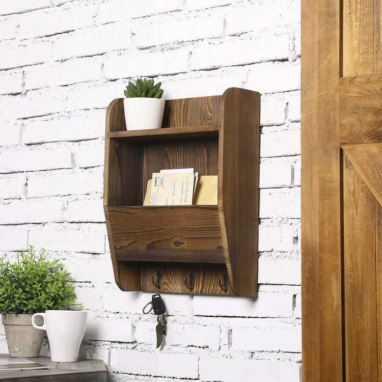 Wall Mounted Solid Wood Dark Brown Entryway Storage Rack with Mail Sor –  MyGift