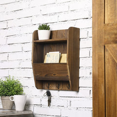 Burnt Wood Entryway Wall Organizer Rack with Mail Holder, Key Hooks, C –  MyGift