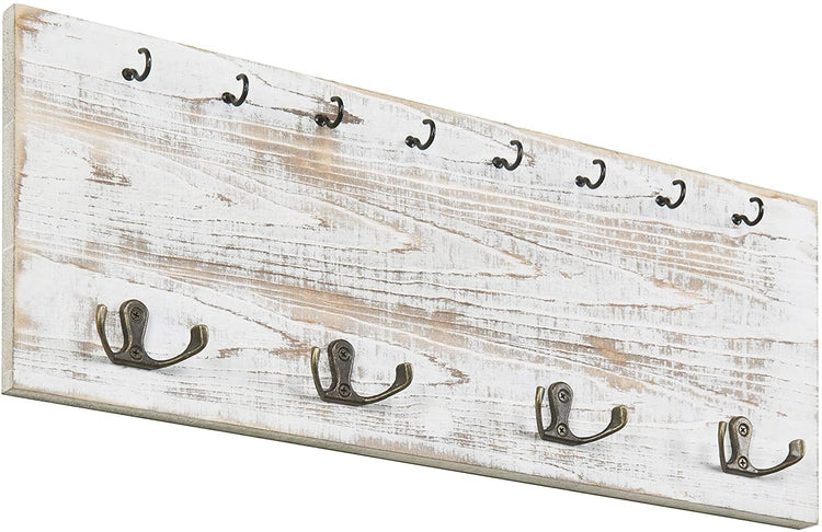 Vintage Whitewashed Wood Wall Mounted Coat Hook and Key Holder Rack-MyGift