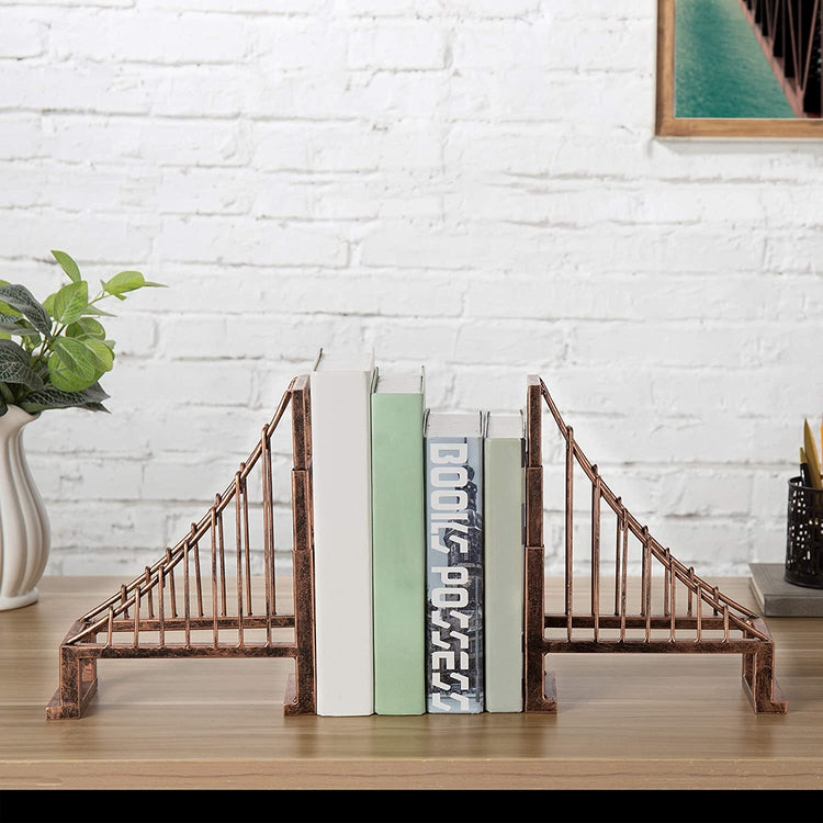 Set of 2, Vintage Bronze Metal Suspension Bridge Design Bookends-MyGift