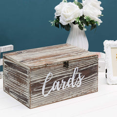 MyGift Vintage White Wood Wedding Card Box - Decorative Party Cards and  Stationery Holder with Slotted Lid & Antique Hinge Lock