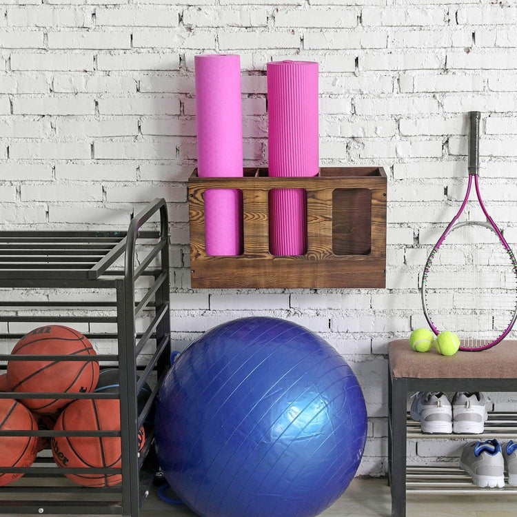 Yoga Mat Holder Wall Mount, CAPHONT Yoga Mat Storage Rack with Basket &  Hook 3 L