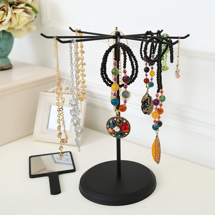 8 Hook Black Metal Jewelry Display Stand, Adjustable Height Rotating Necklace Organizer-MyGift