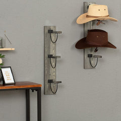Rustic Burnt Wood Hat Rack for Wall, Hat Rack with Cast Iron Horseshoe Shaped Hanger Hooks