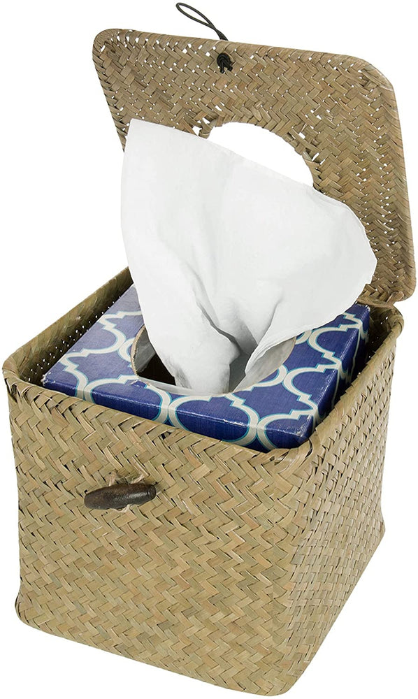 Woven Seagrass Refillable Tissue & Napkin Holder with Hinged Top Lid-MyGift